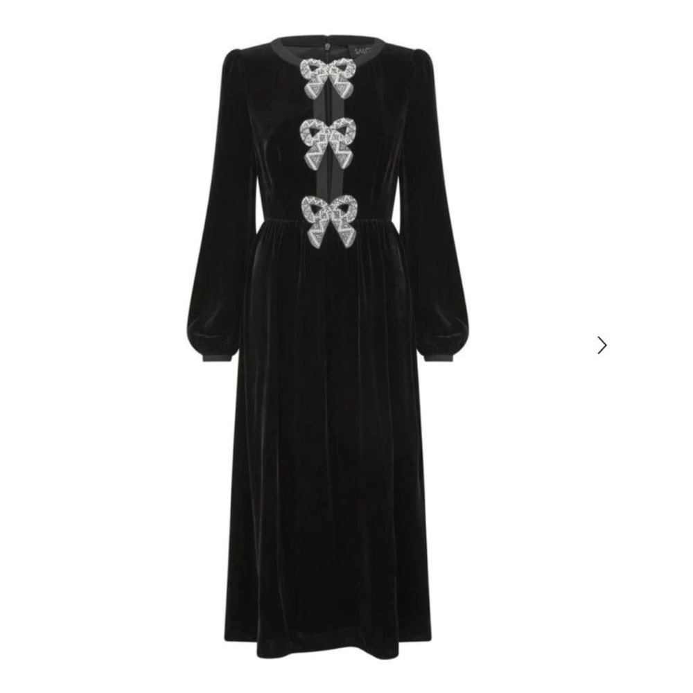 Saloni Camille Bow Velvet Midi Dress Black Embellished Size 2 NWT - Picture 9 of 9